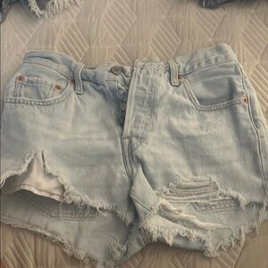 Distressed Light Blue Denim Shorts